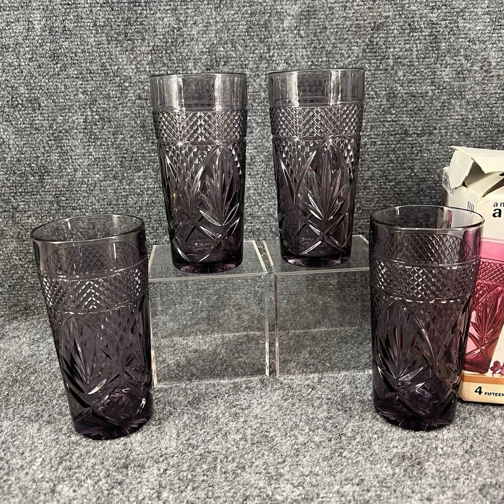Luminarc Durand Antique Amethyst Purple Glass 15oz Tumblers Set Of 4 Box